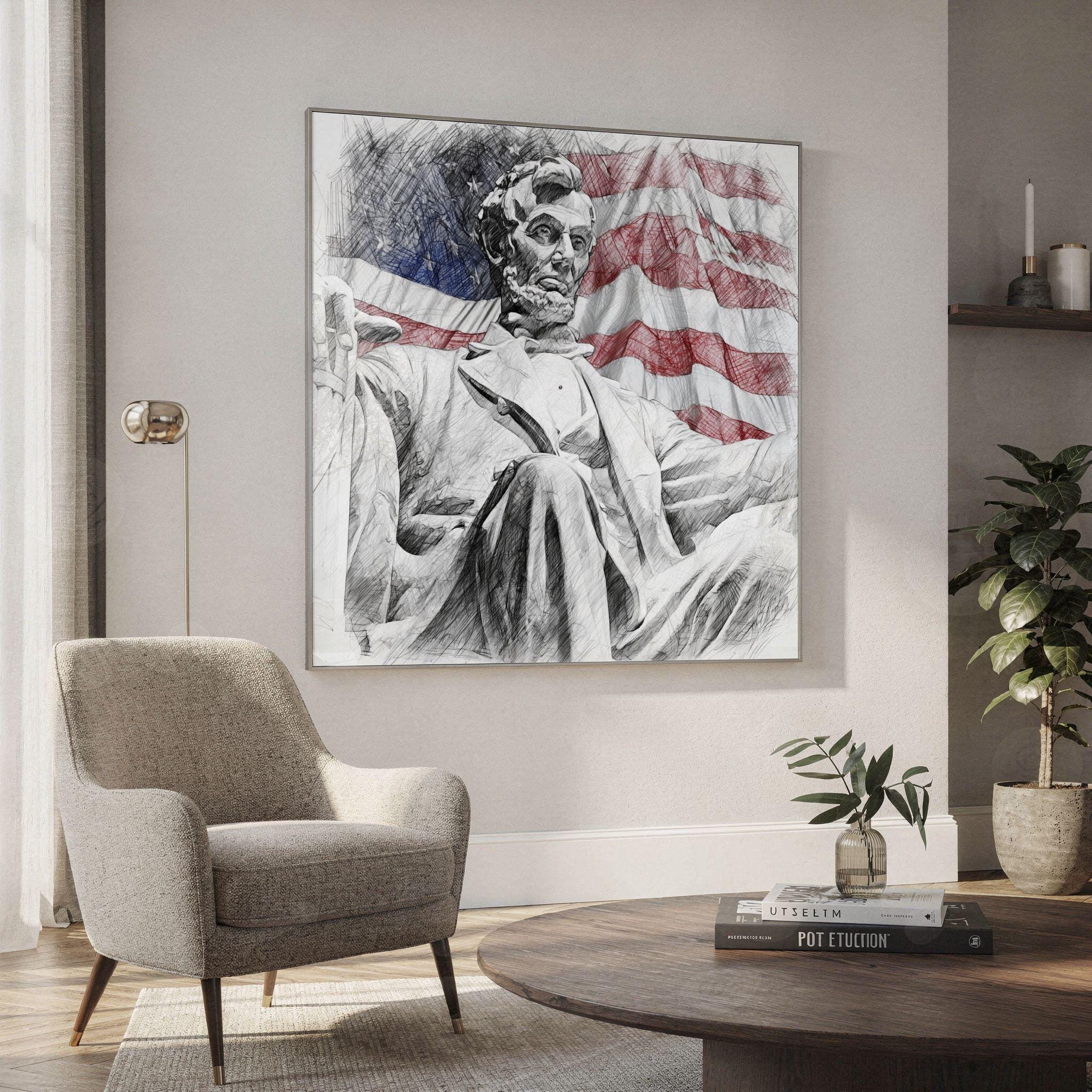 Lincoln Statue Washington DC Pencil Sketch Print: USA Travel Art Poster Square - Image 2