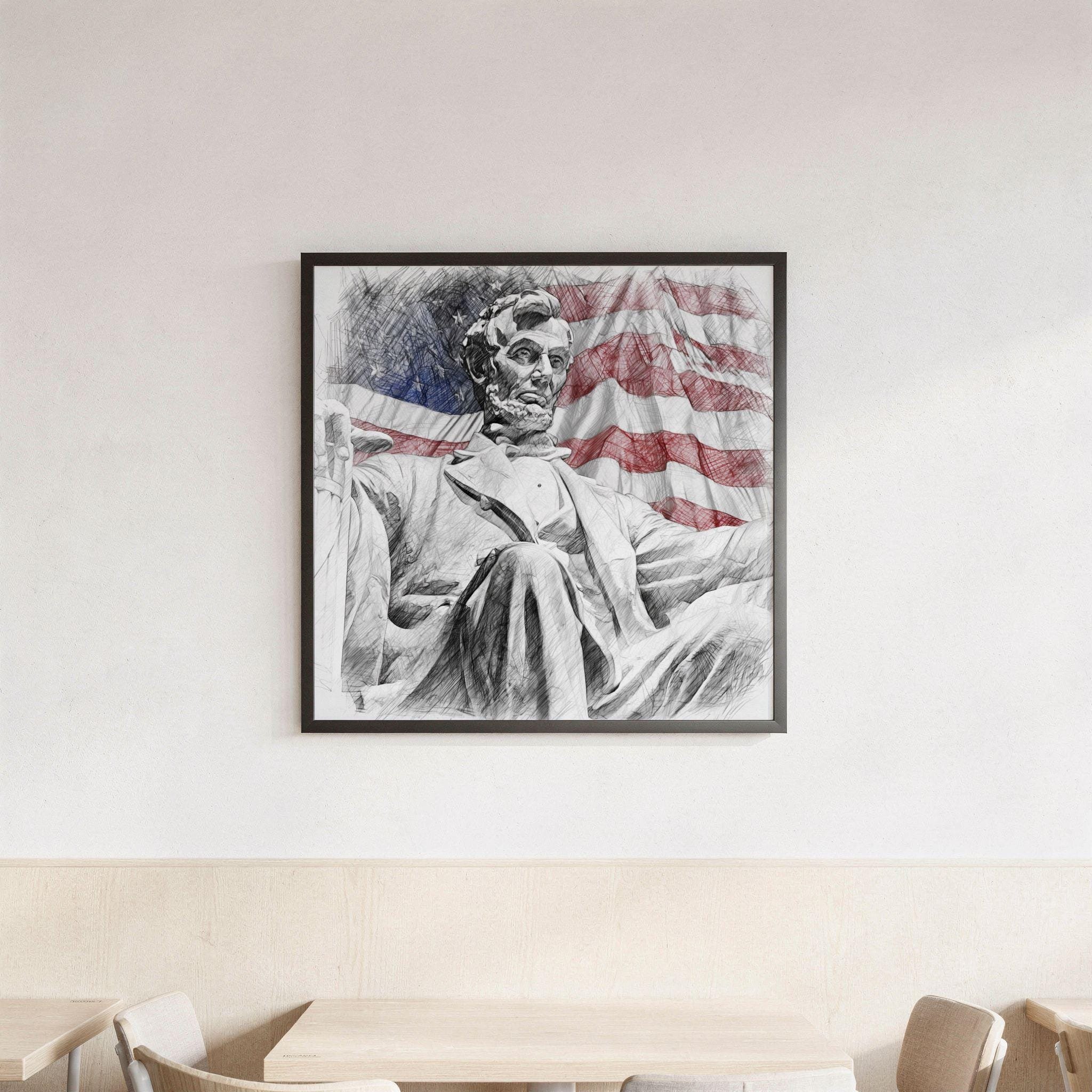 Lincoln Statue Washington DC Pencil Sketch Print: USA Travel Art Poster Square - Image 3