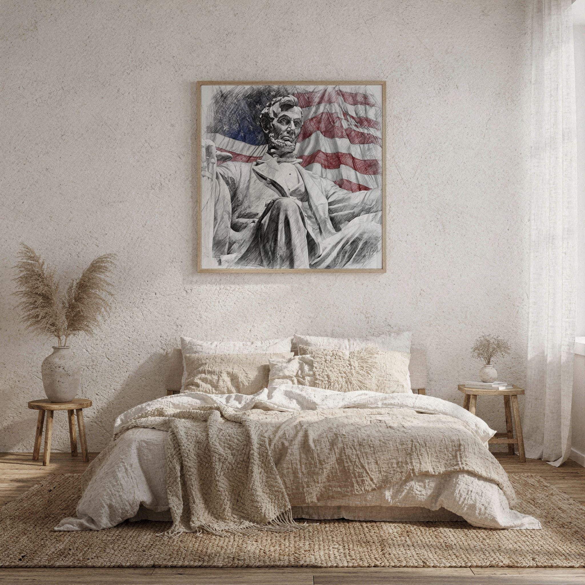 Lincoln Statue Washington DC Pencil Sketch Print: USA Travel Art Poster Square - Image 9