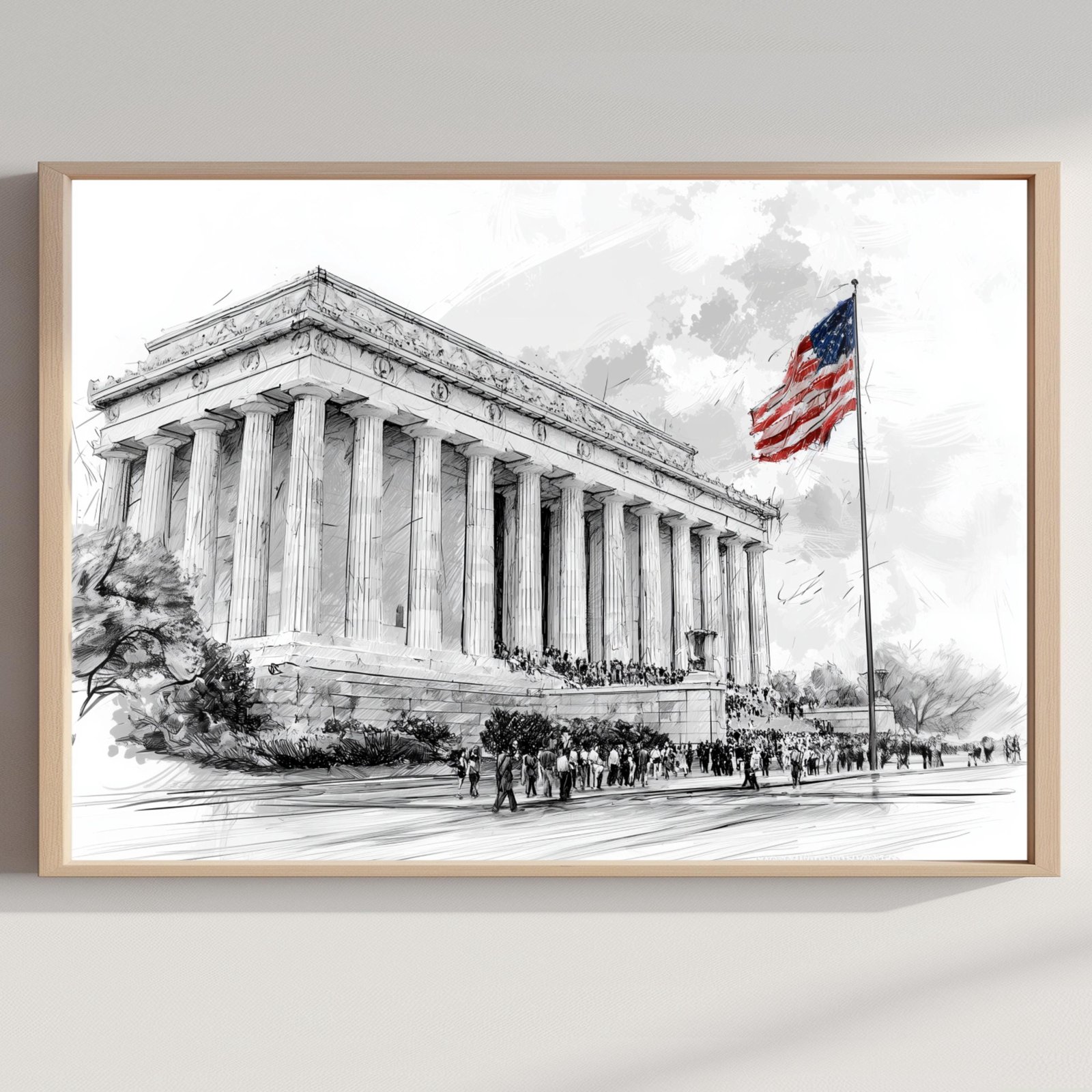 Lincoln Memorial Pencil Sketch Print: USA Travel Art Poster
