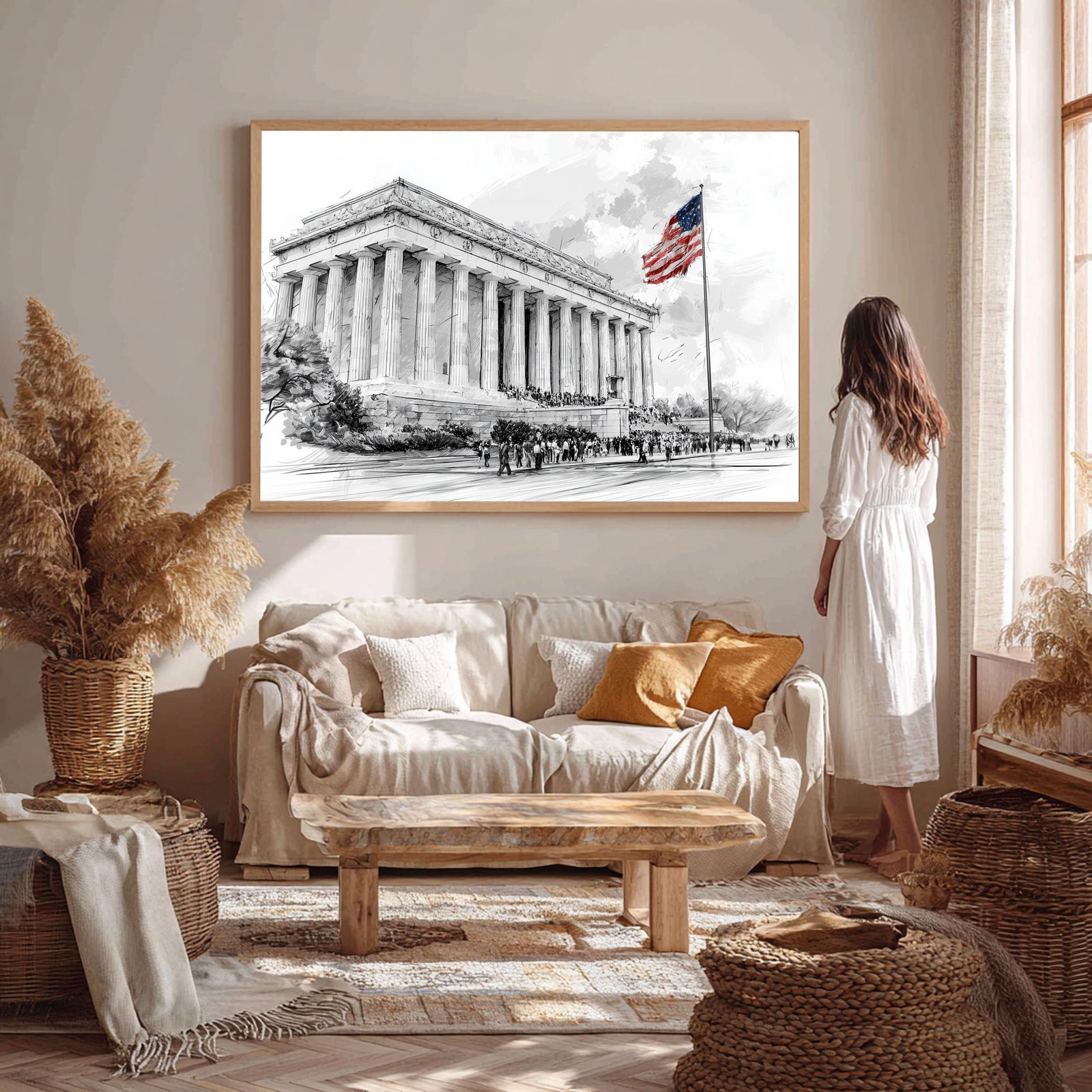 Lincoln Memorial Pencil Sketch Print: USA Travel Art Poster - Image 5