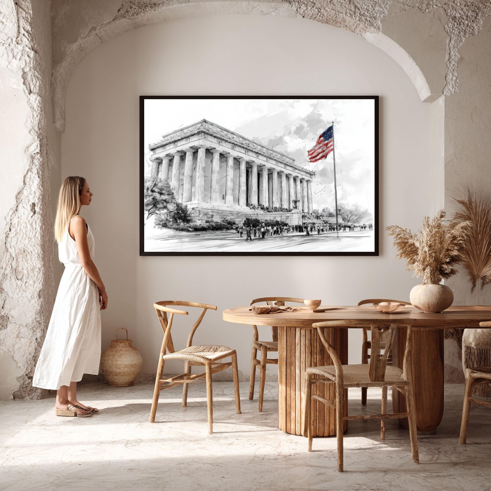 Lincoln Memorial Pencil Sketch Print: USA Travel Art Poster - Image 6
