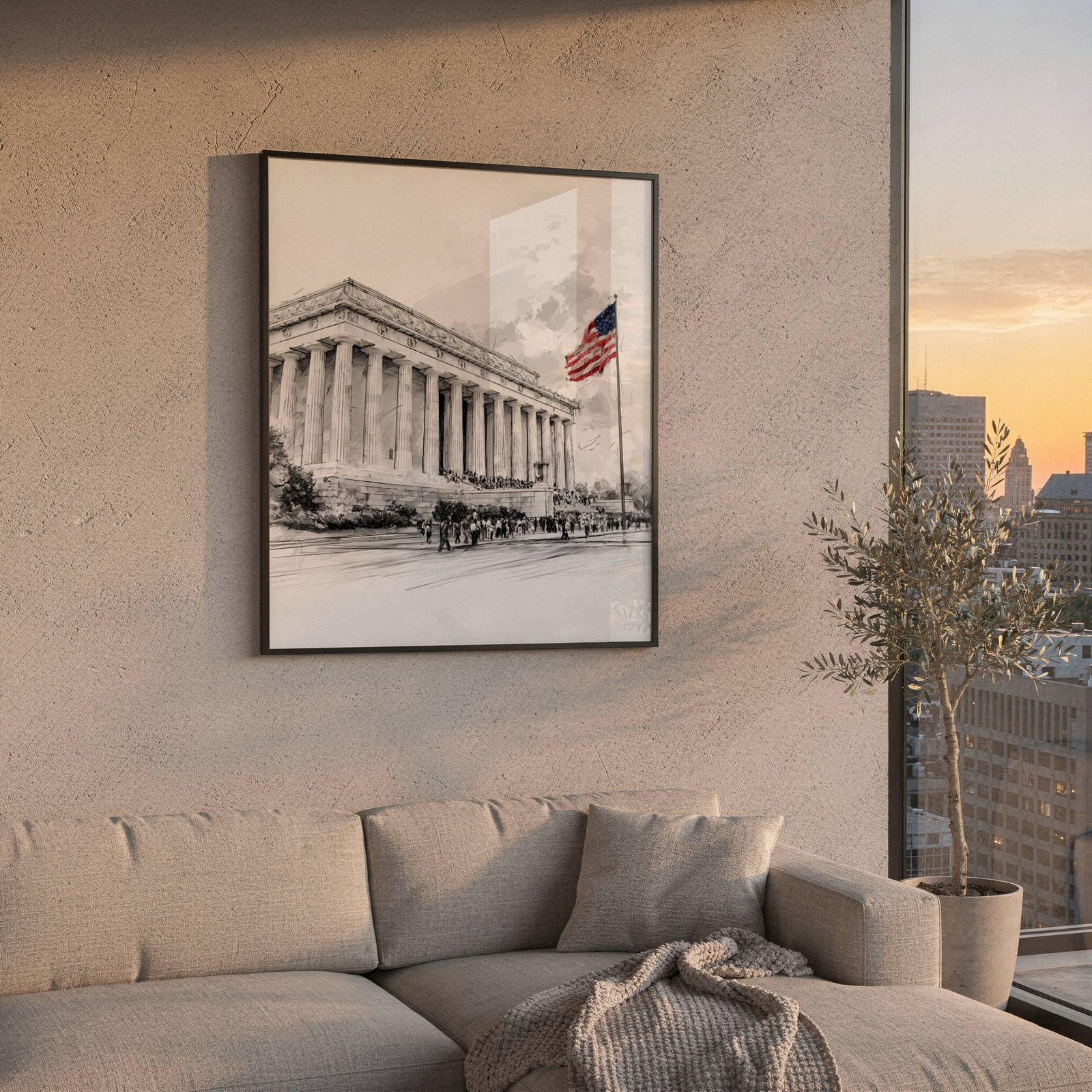 Lincoln Memorial Washington DC Pencil Sketch Print: USA Travel Art Poster - Image 2