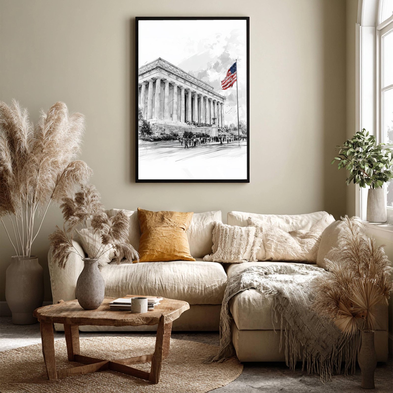 Lincoln Memorial Washington DC Pencil Sketch Print: USA Travel Art Poster - Image 6