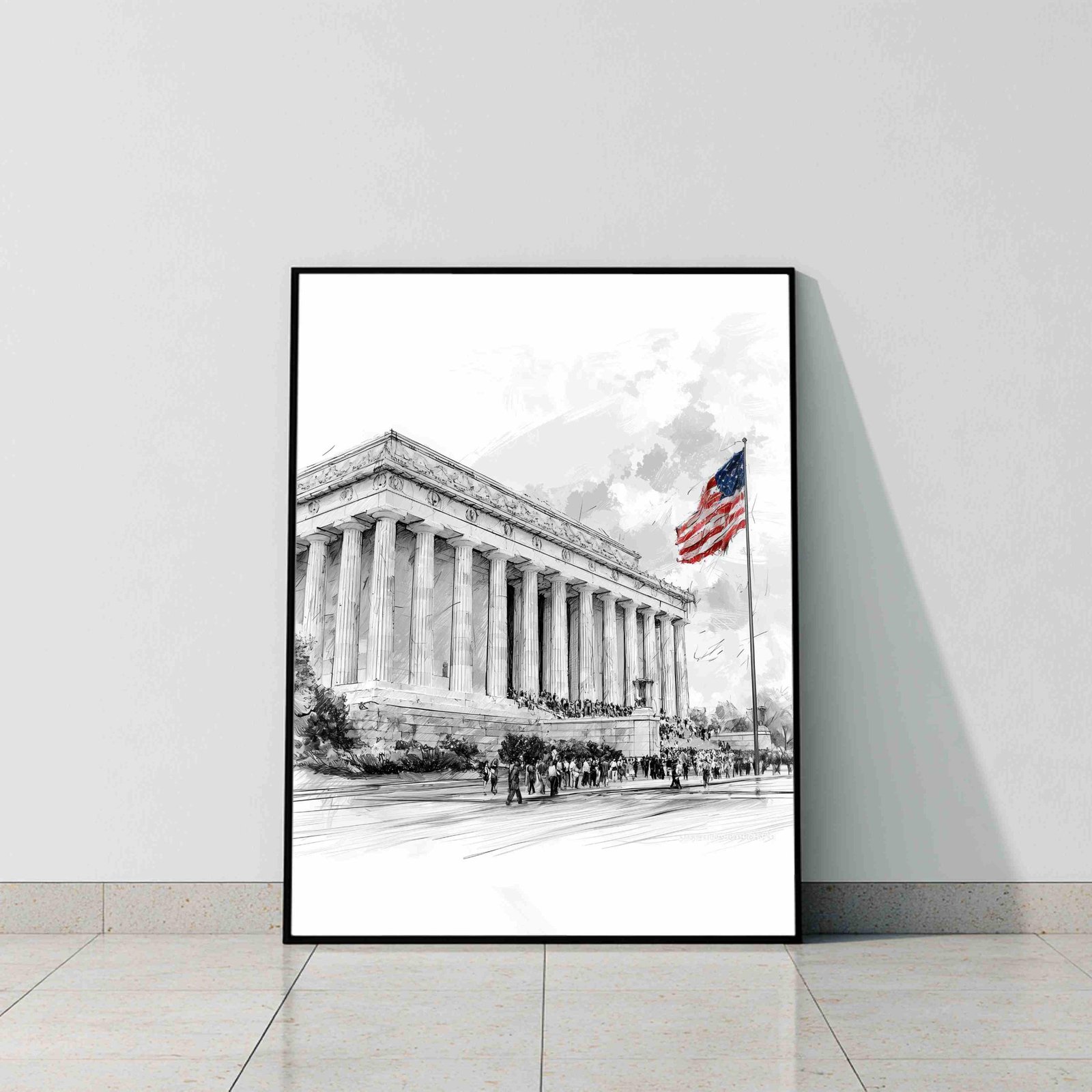 Lincoln Memorial Washington DC Pencil Sketch Print: USA Travel Art Poster - Image 9