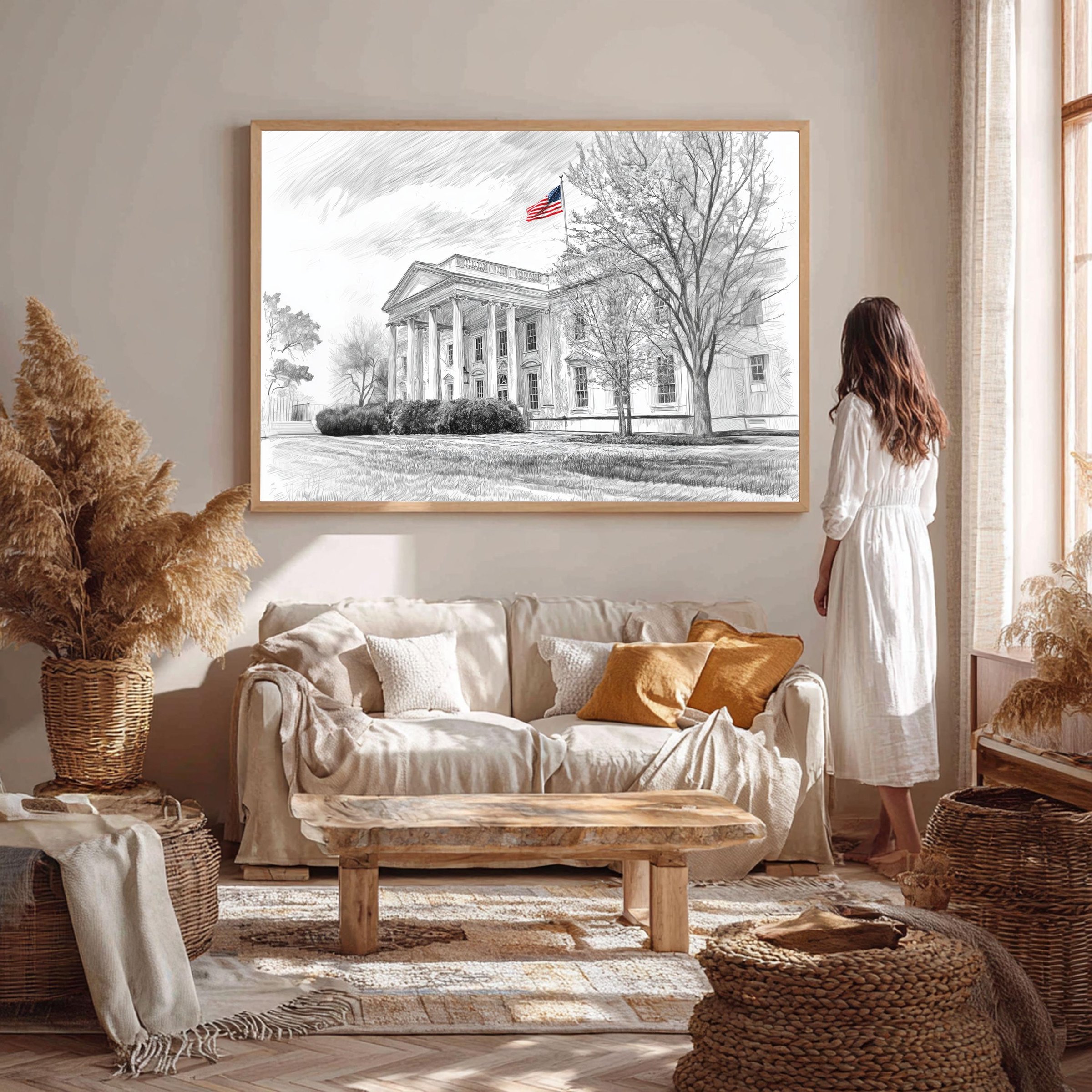 White House Washington DC Pencil Sketch Print: USA Travel Art Poster - Image 5