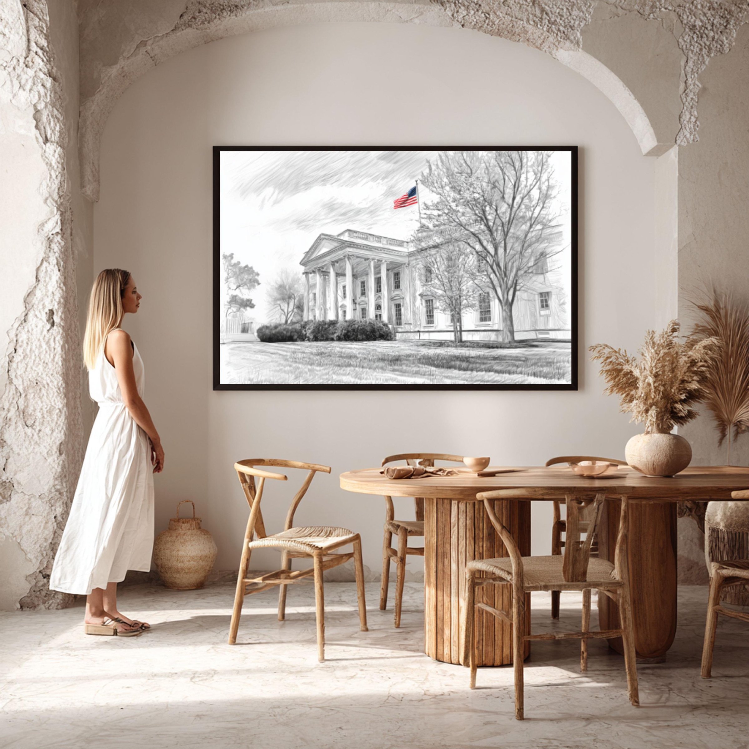 White House Washington DC Pencil Sketch Print: USA Travel Art Poster - Image 6