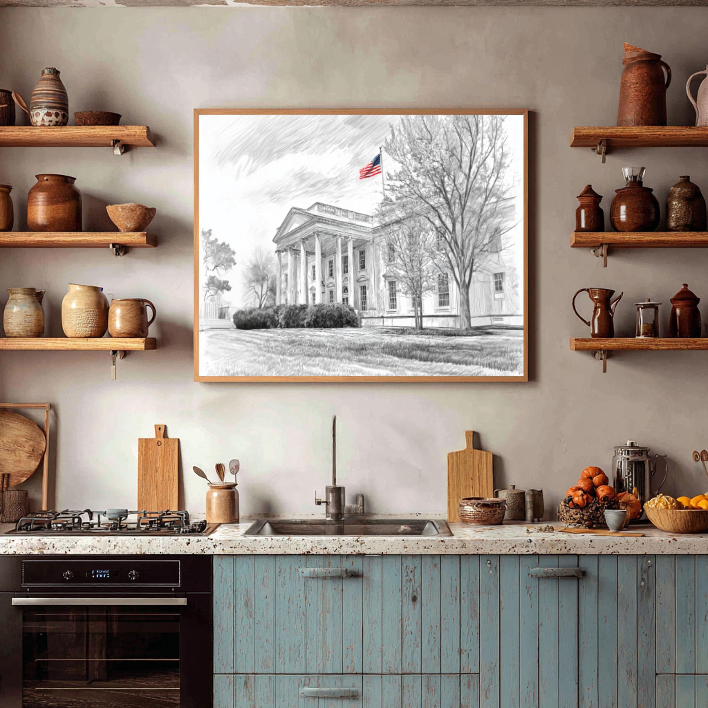 White House Washington DC Pencil Sketch Print: USA Travel Art Poster - Image 7