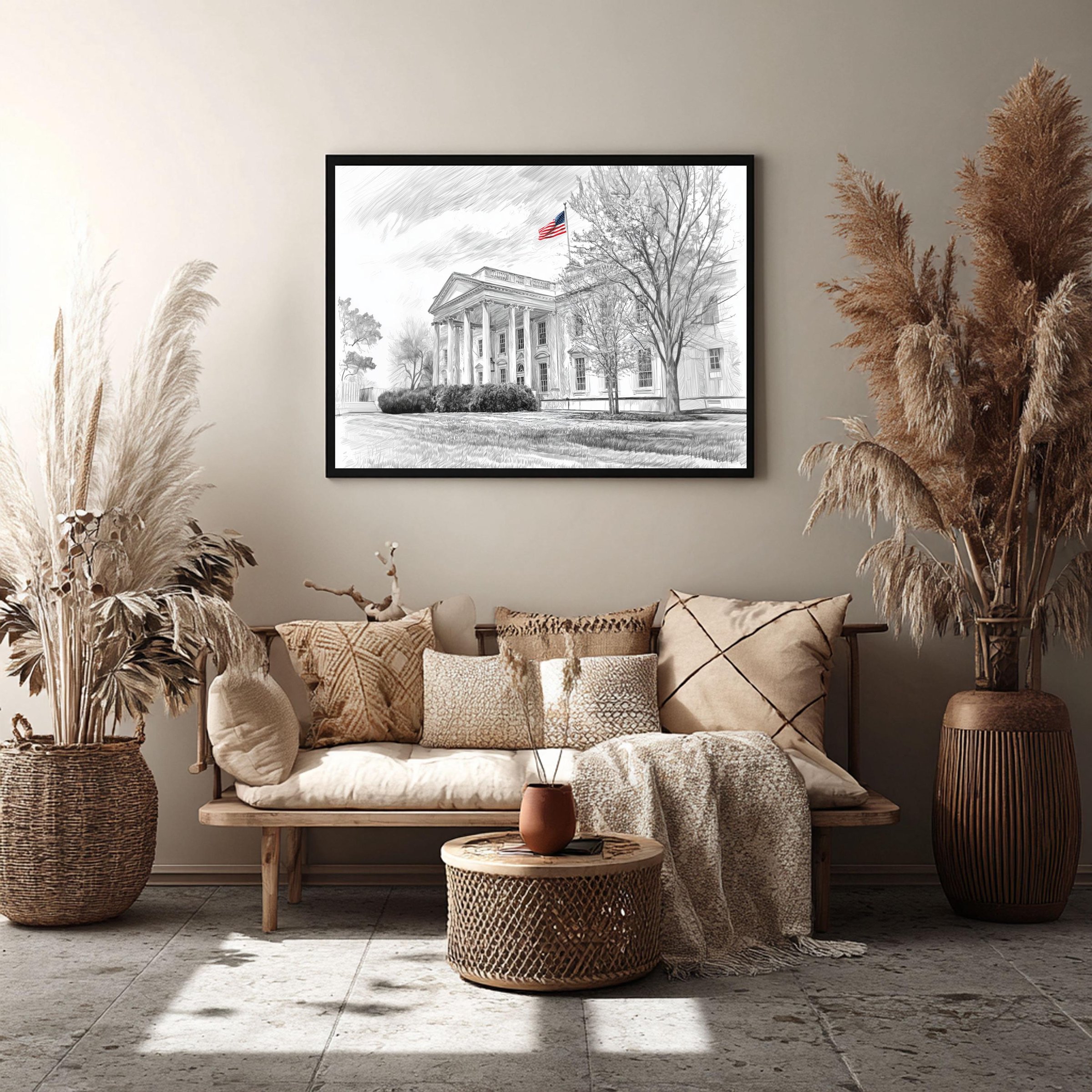 White House Washington DC Pencil Sketch Print: USA Travel Art Poster - Image 8