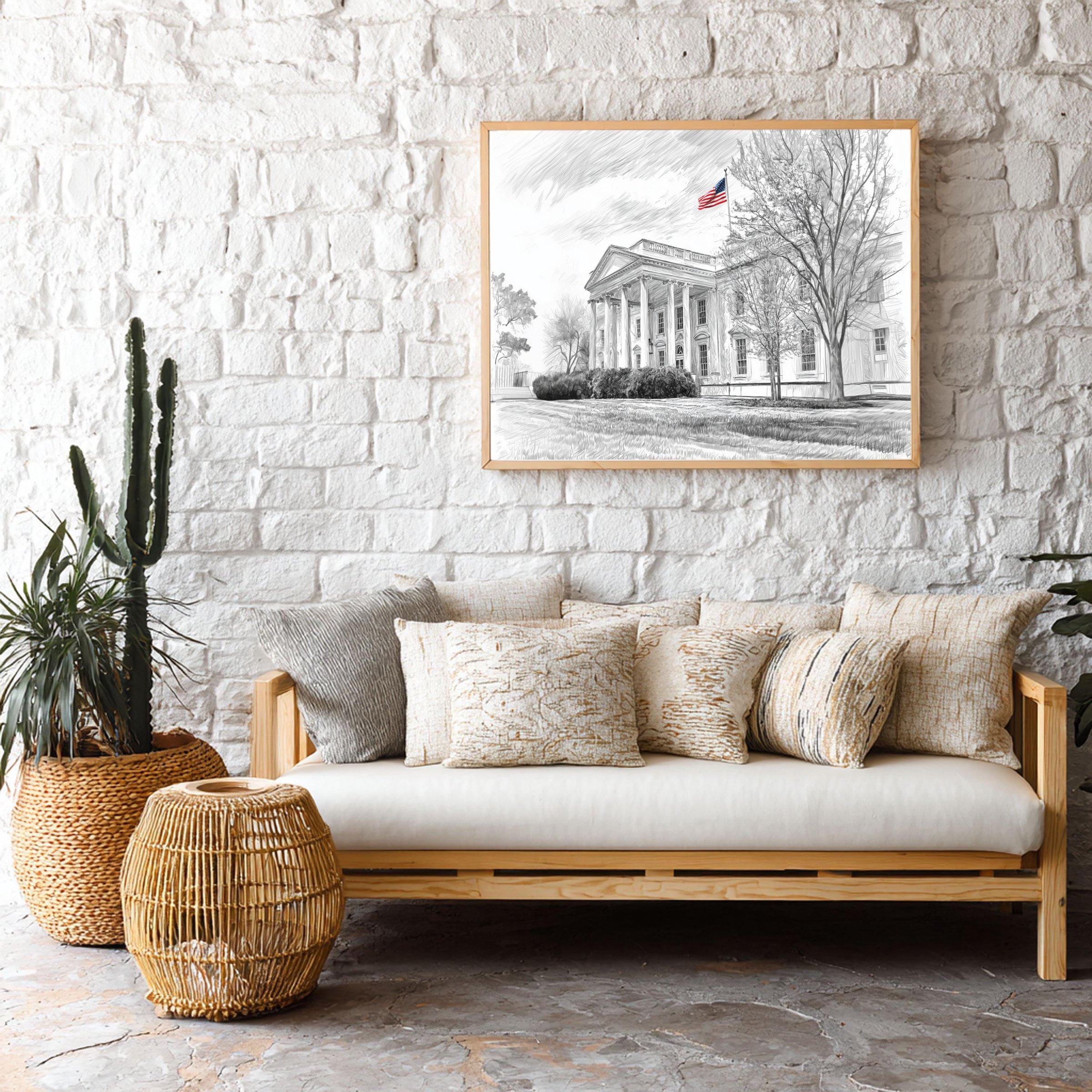 White House Washington DC Pencil Sketch Print: USA Travel Art Poster - Image 9