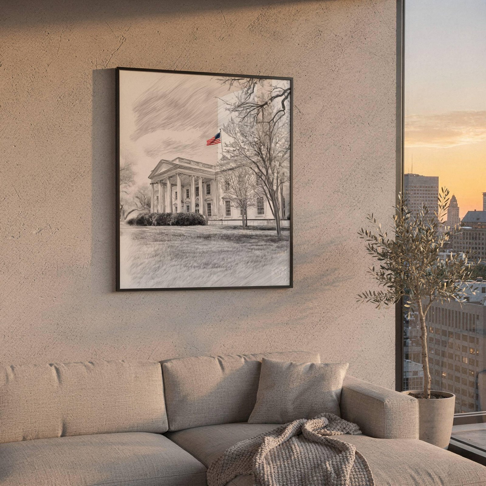 White House Washington DC Pencil Sketch Print: USA Travel Art Poster - Image 2