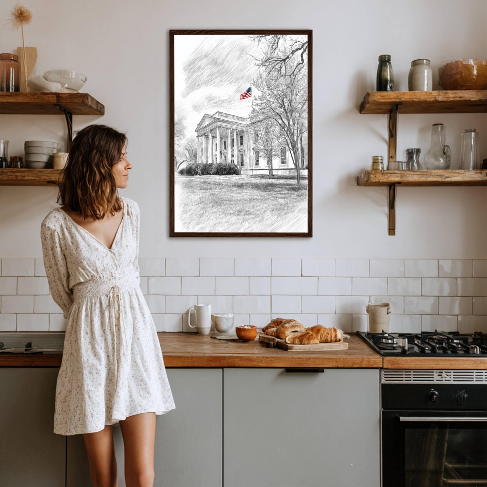 White House Washington DC Pencil Sketch Print: USA Travel Art Poster - Image 5