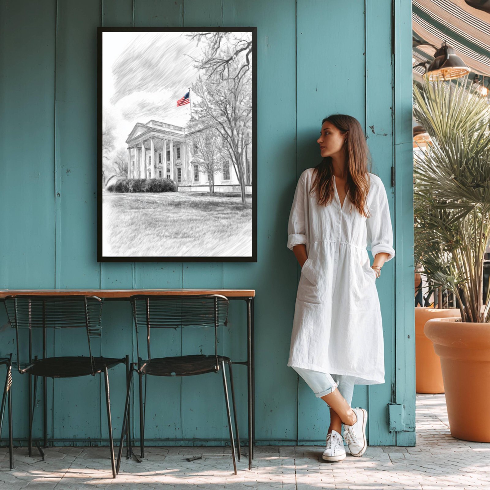 White House Washington DC Pencil Sketch Print: USA Travel Art Poster - Image 7