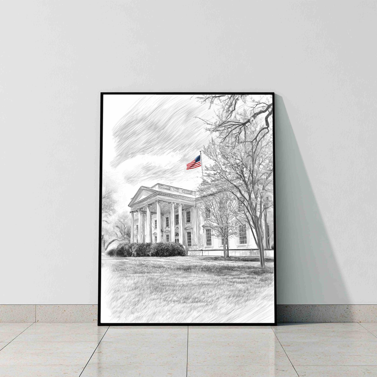 White House Washington DC Pencil Sketch Print: USA Travel Art Poster - Image 9