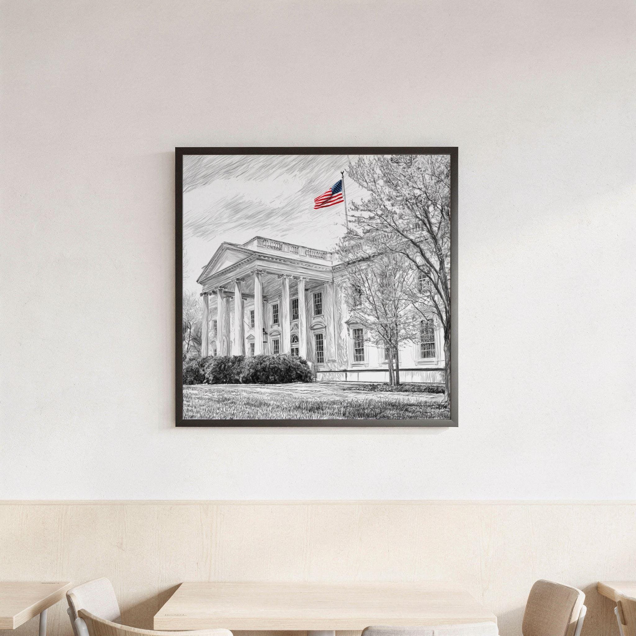 White House Washington DC Pencil Sketch Print: USA Travel Art Poster Square - Image 3