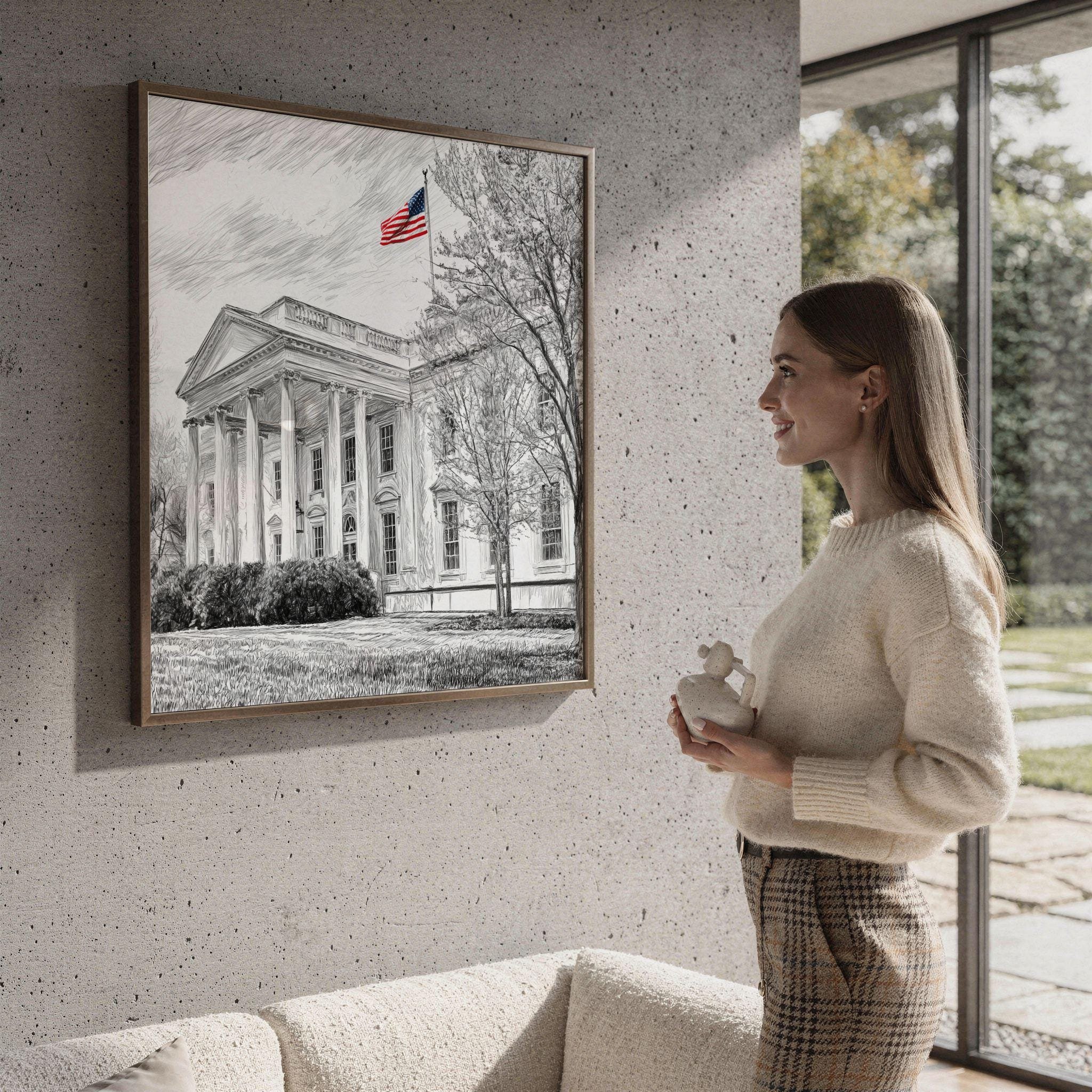 White House Washington DC Pencil Sketch Print: USA Travel Art Poster Square - Image 4