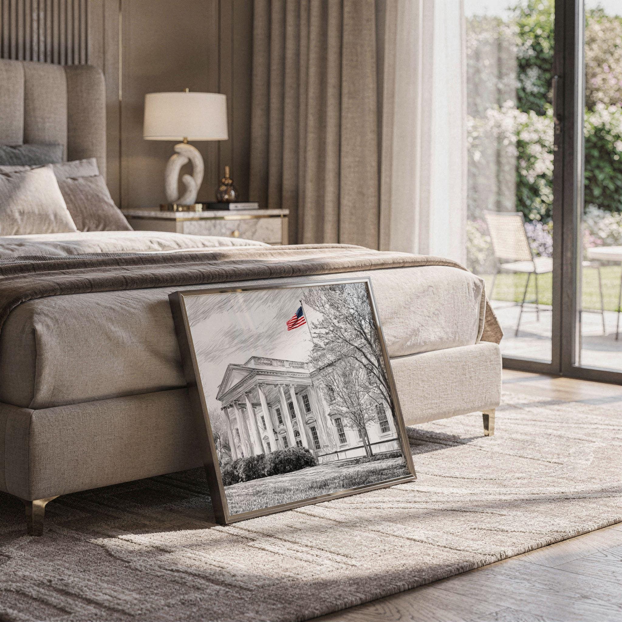 White House Washington DC Pencil Sketch Print: USA Travel Art Poster Square - Image 5