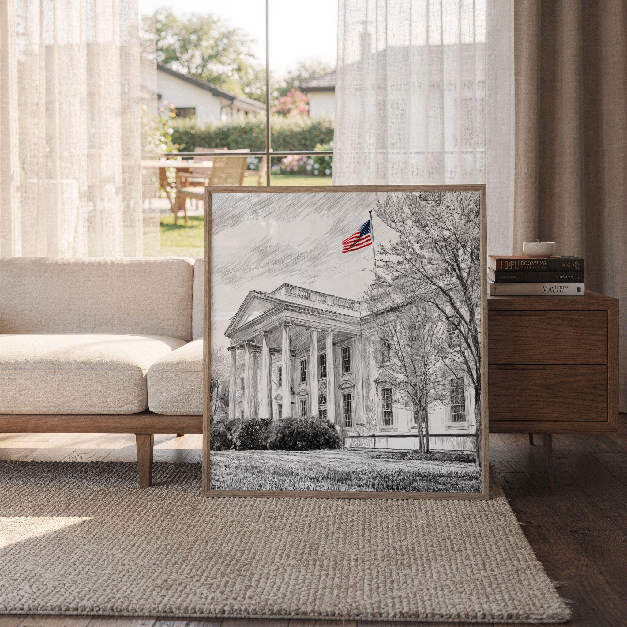White House Washington DC Pencil Sketch Print: USA Travel Art Poster Square - Image 6