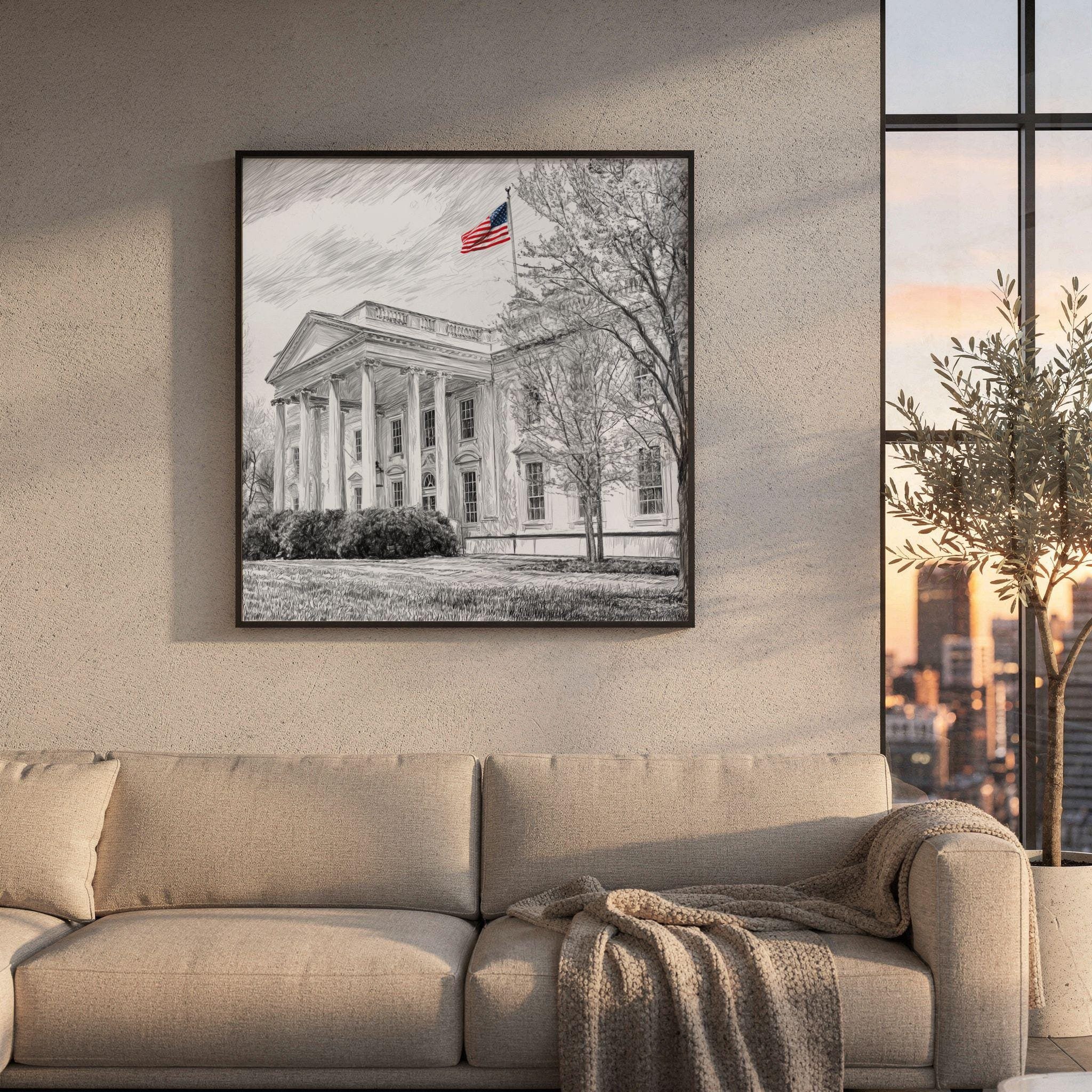 White House Washington DC Pencil Sketch Print: USA Travel Art Poster Square - Image 8