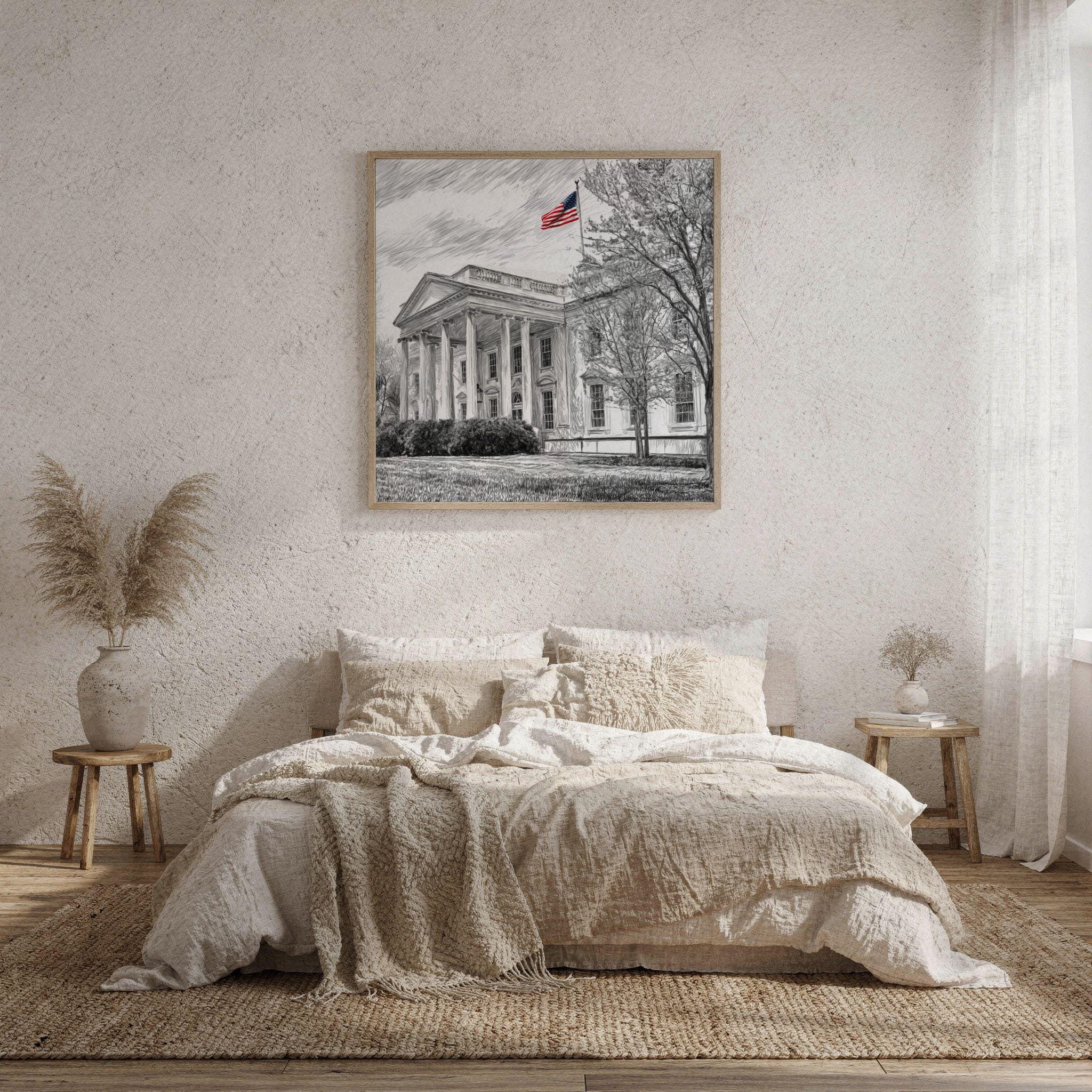 White House Washington DC Pencil Sketch Print: USA Travel Art Poster Square - Image 9