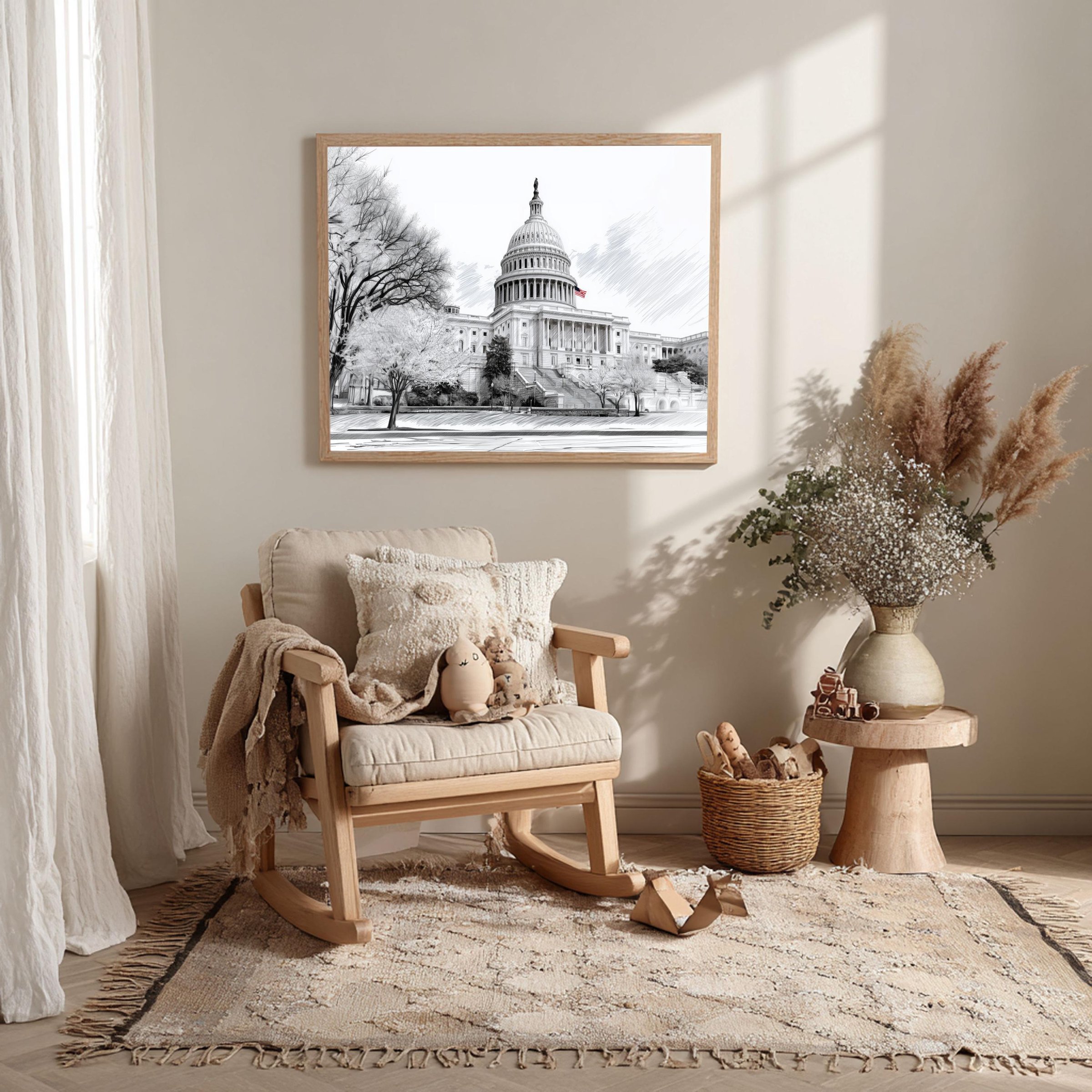 US Capitol Washington DC Pencil Sketch Print: USA Travel Art Poster - Image 10