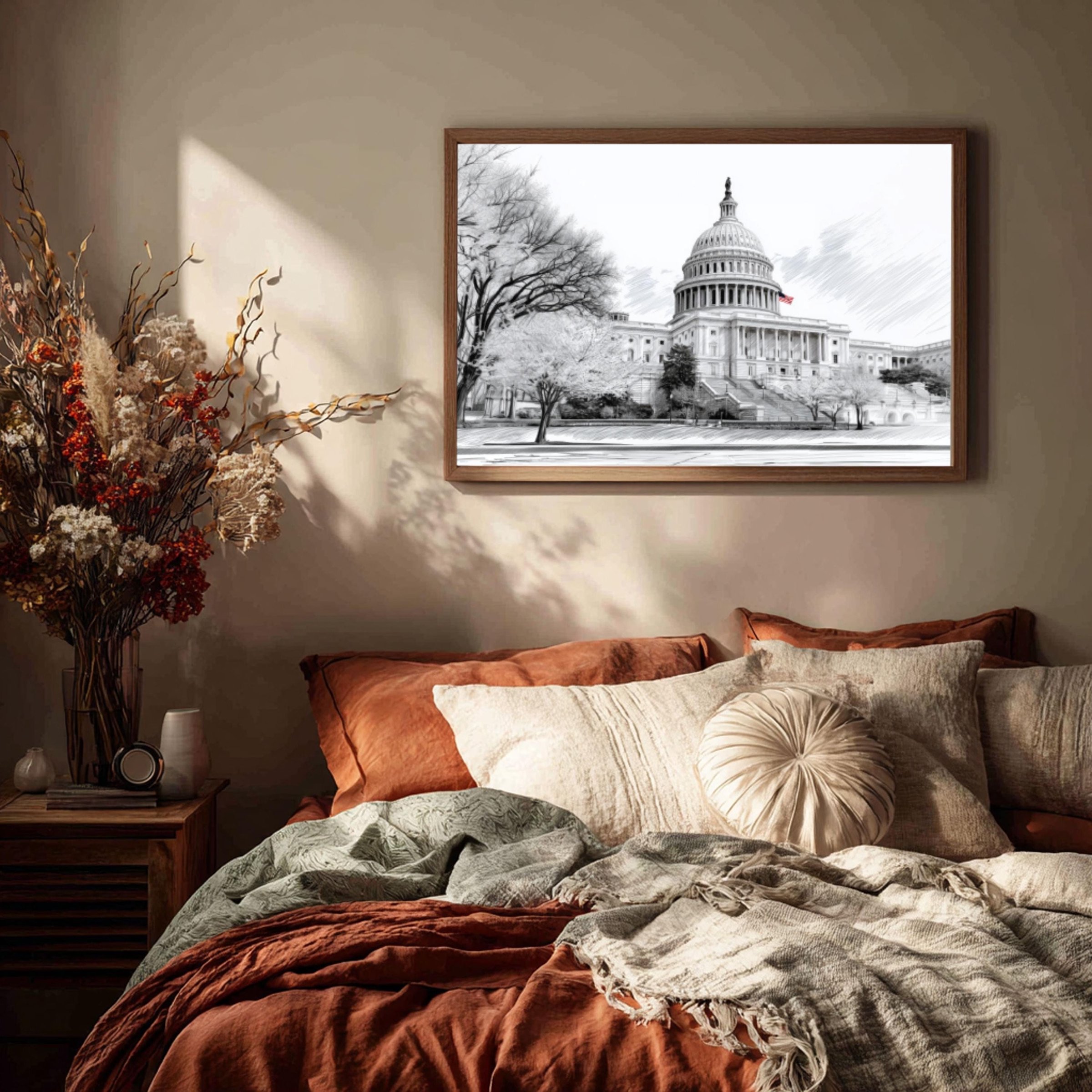 US Capitol Washington DC Pencil Sketch Print: USA Travel Art Poster - Image 3