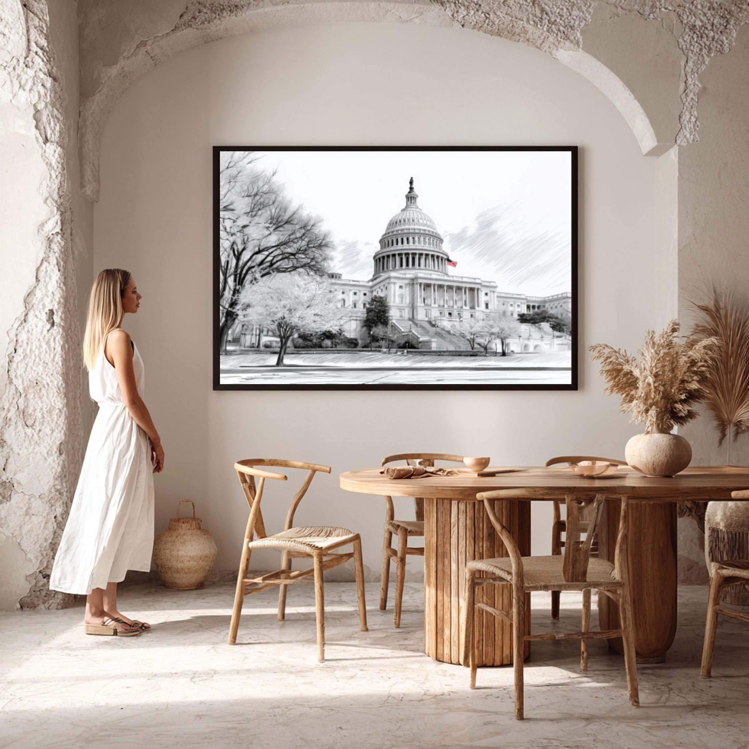 US Capitol Washington DC Pencil Sketch Print: USA Travel Art Poster - Image 6