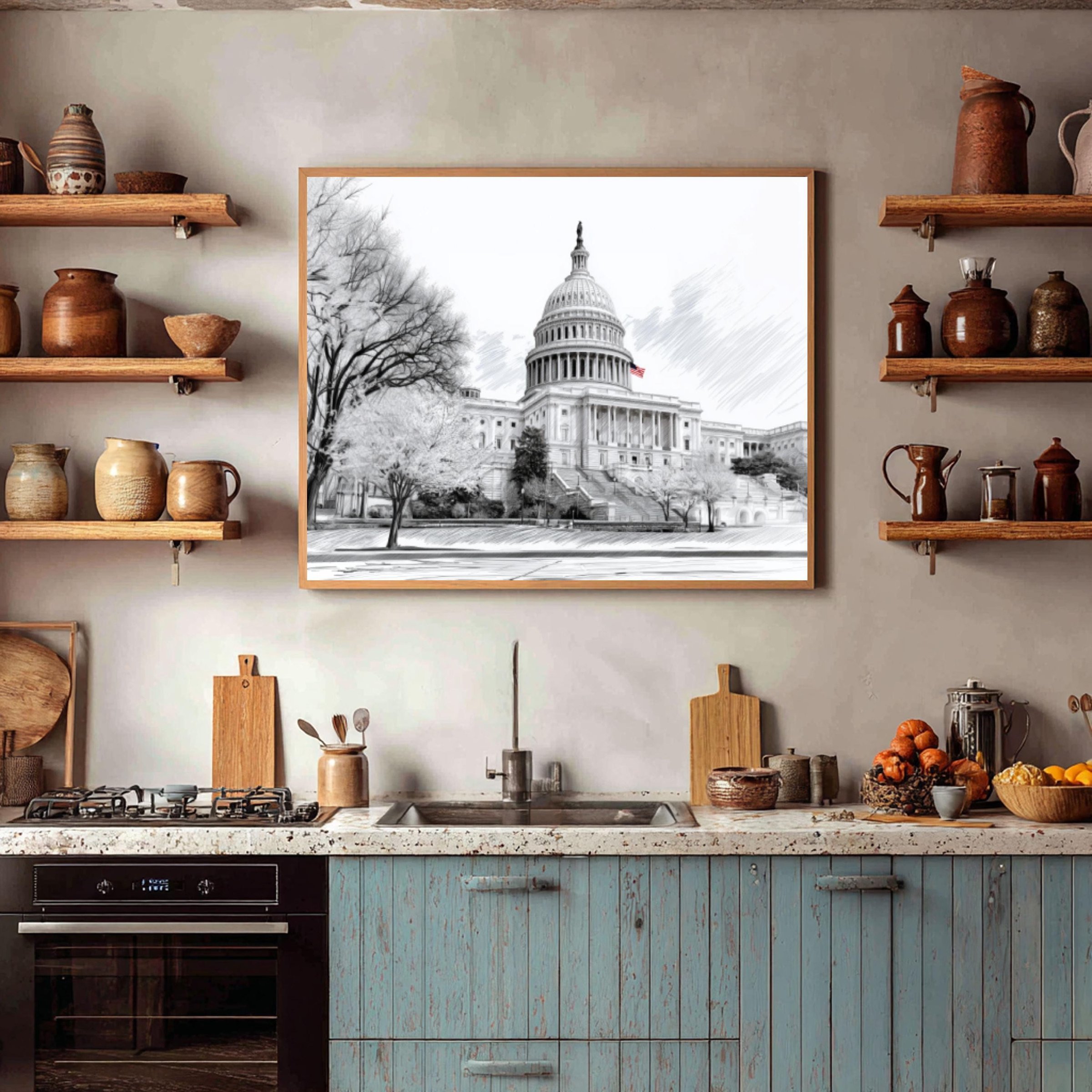 US Capitol Washington DC Pencil Sketch Print: USA Travel Art Poster - Image 7