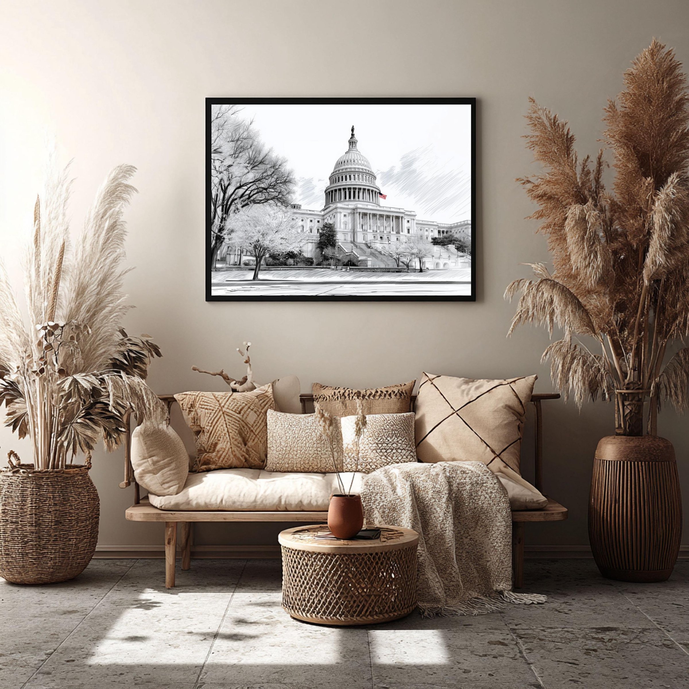 US Capitol Washington DC Pencil Sketch Print: USA Travel Art Poster - Image 8