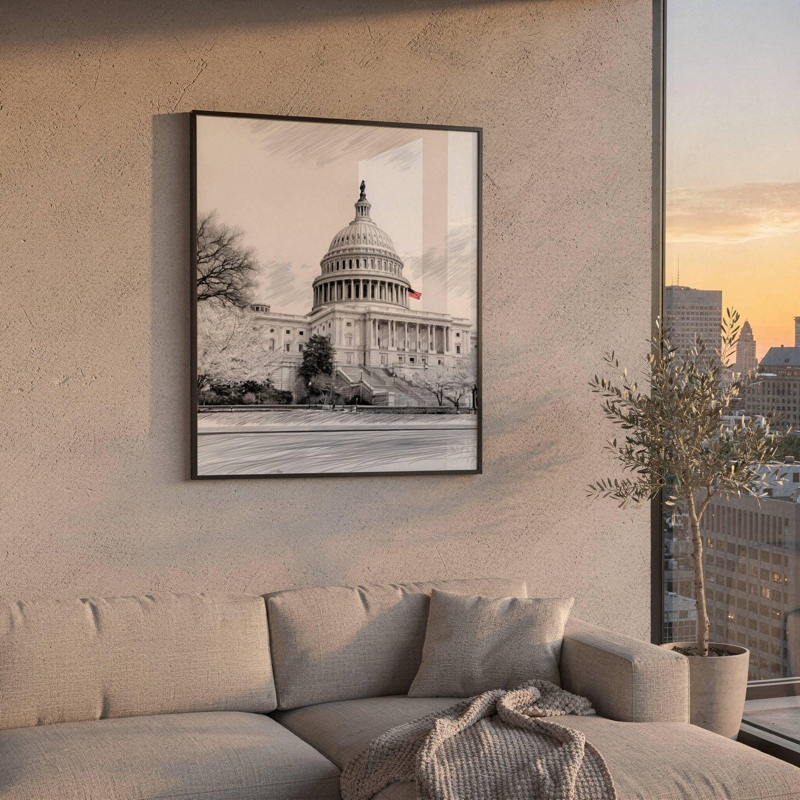 US Capitol Washington DC Pencil Sketch Print: USA Travel Art Poster - Image 2