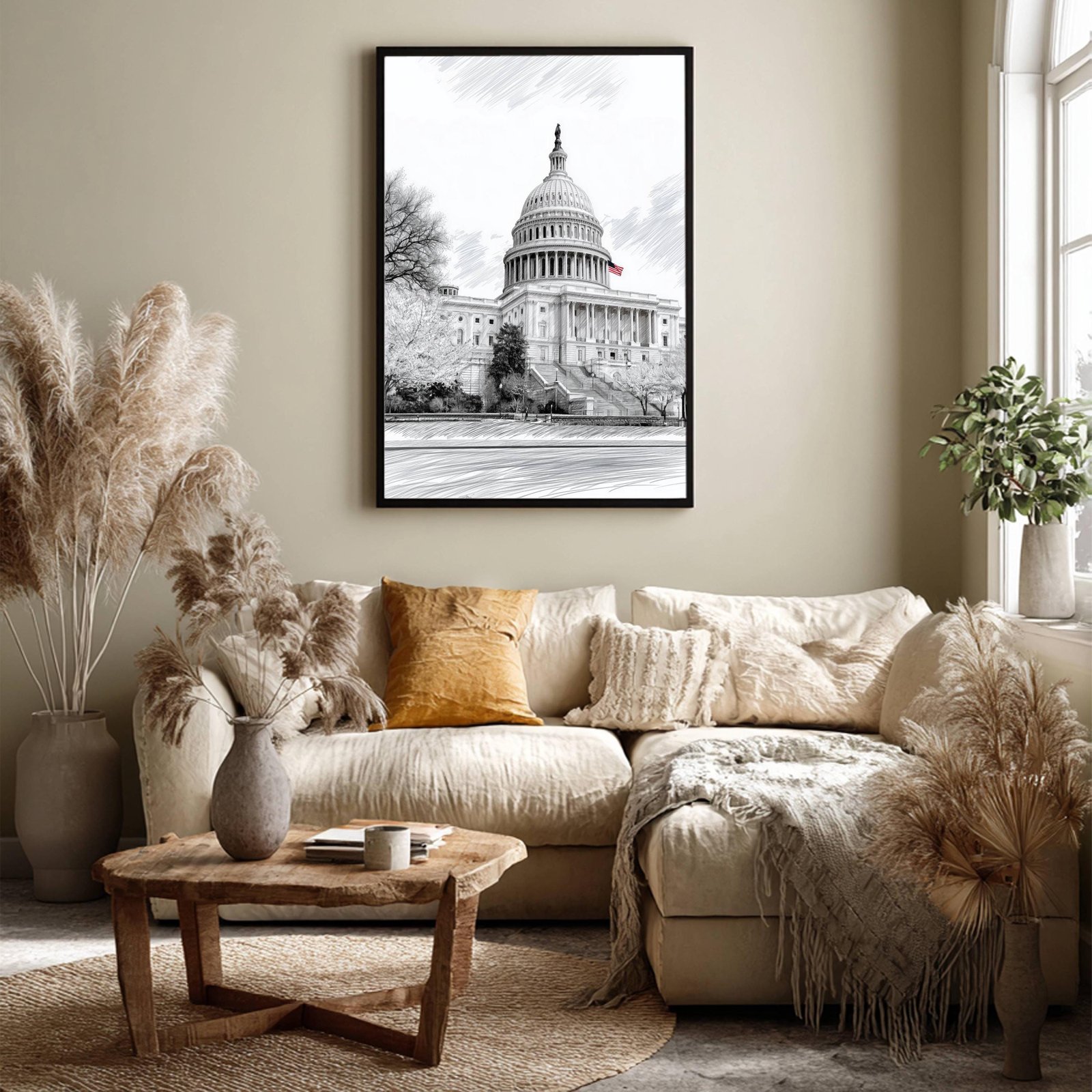 US Capitol Washington DC Pencil Sketch Print: USA Travel Art Poster - Image 6