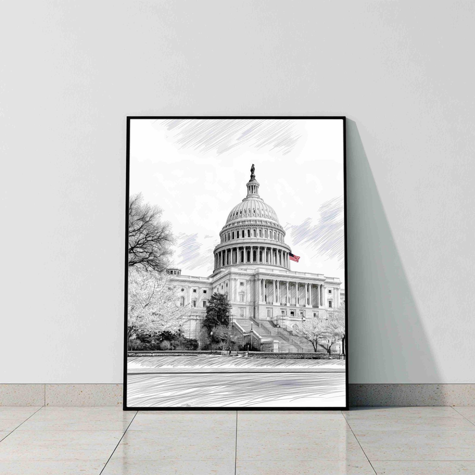 US Capitol Washington DC Pencil Sketch Print: USA Travel Art Poster - Image 9