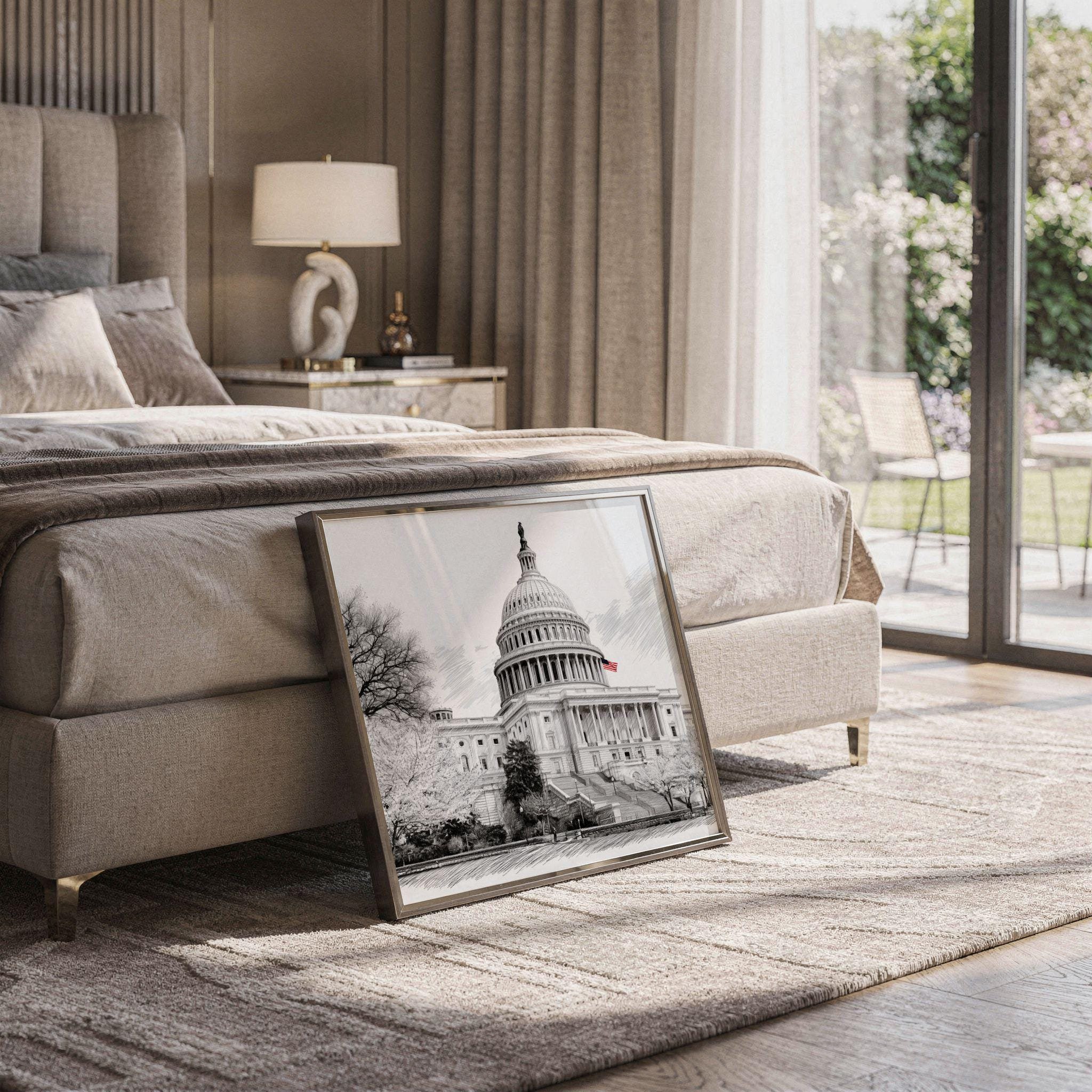 US Capitol Washington DC USA Pencil Sketch Print: Square Travel Art Poster - Image 5