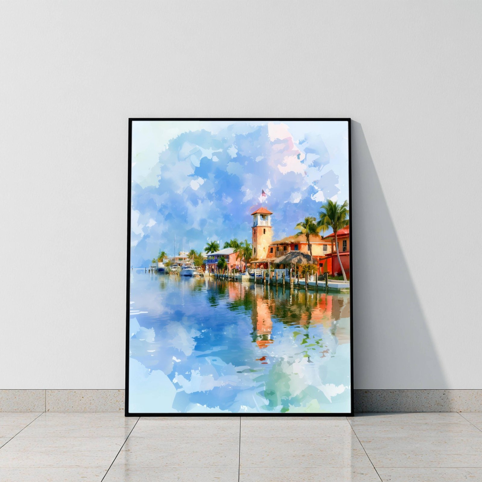 Key Largo Quayside Florida USA Watercolor Print: USA Travel Art Poster - Image 6