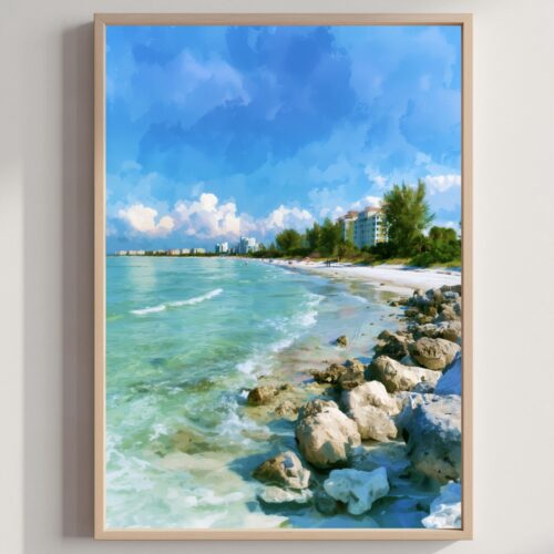 Siesta Key Florida USA Watercolor Print: USA Travel Art Poster