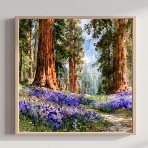 Sequoia National Park Watercolor Print: Square USA Travel Art Poster