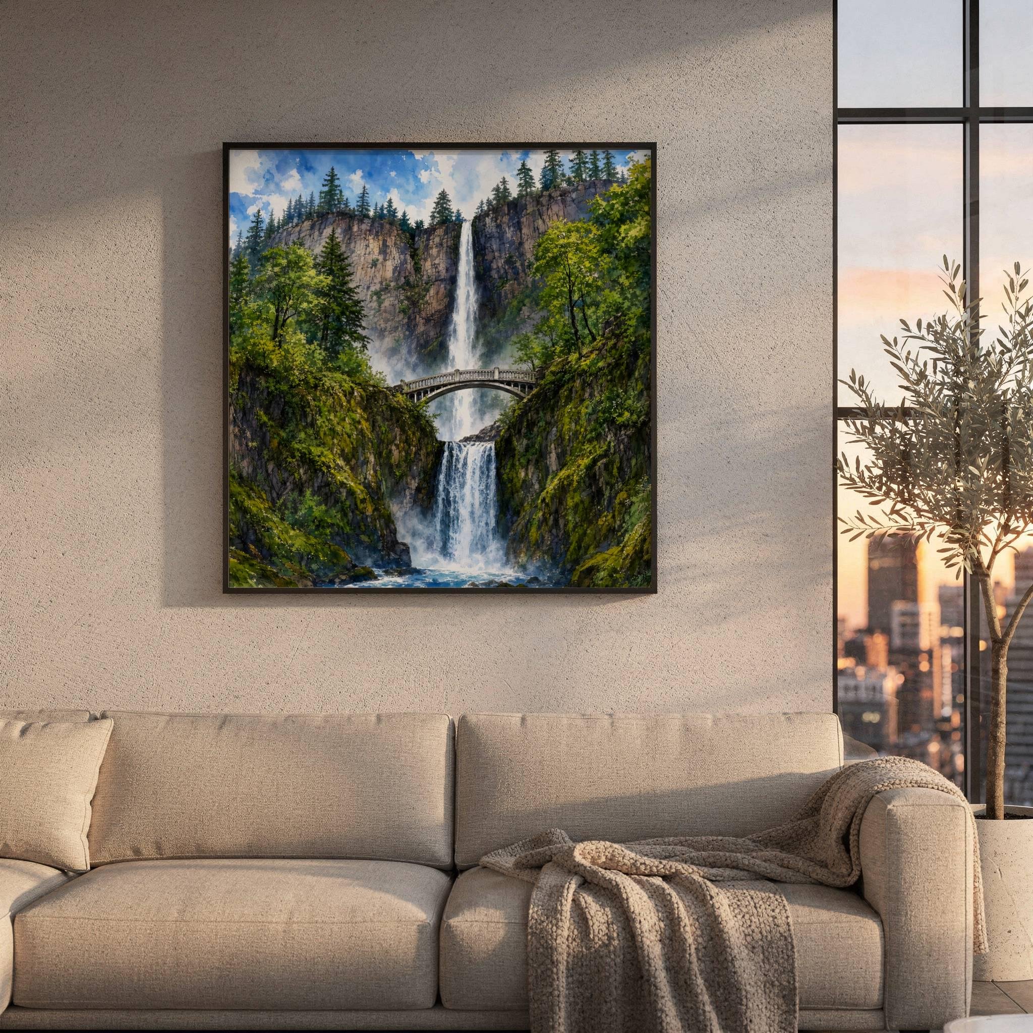 Multnomah Falls Benson Bridge Oregon Watercolor Print: USA Travel Art Poster - Image 4