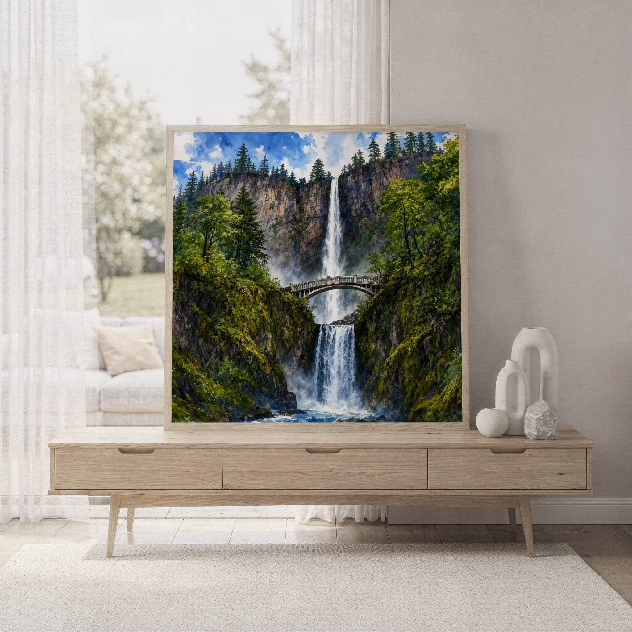 Multnomah Falls Benson Bridge Oregon Watercolor Print: USA Travel Art Poster - Image 5