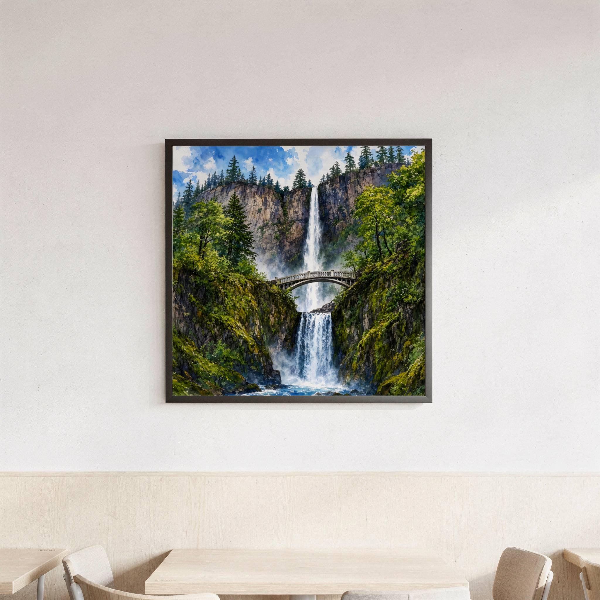 Multnomah Falls Benson Bridge Oregon Watercolor Print: USA Travel Art Poster - Image 6