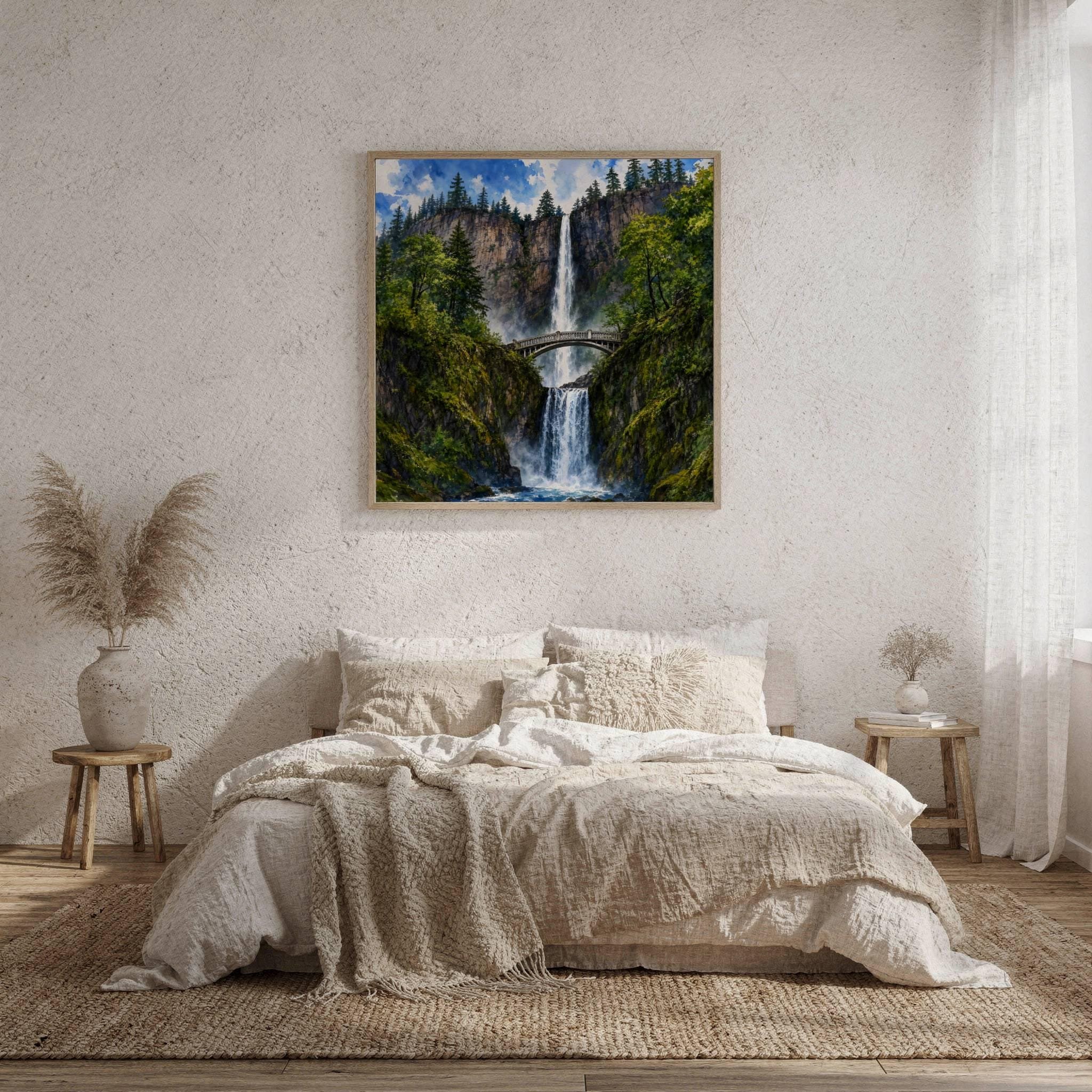 Multnomah Falls Benson Bridge Oregon Watercolor Print: USA Travel Art Poster - Image 7