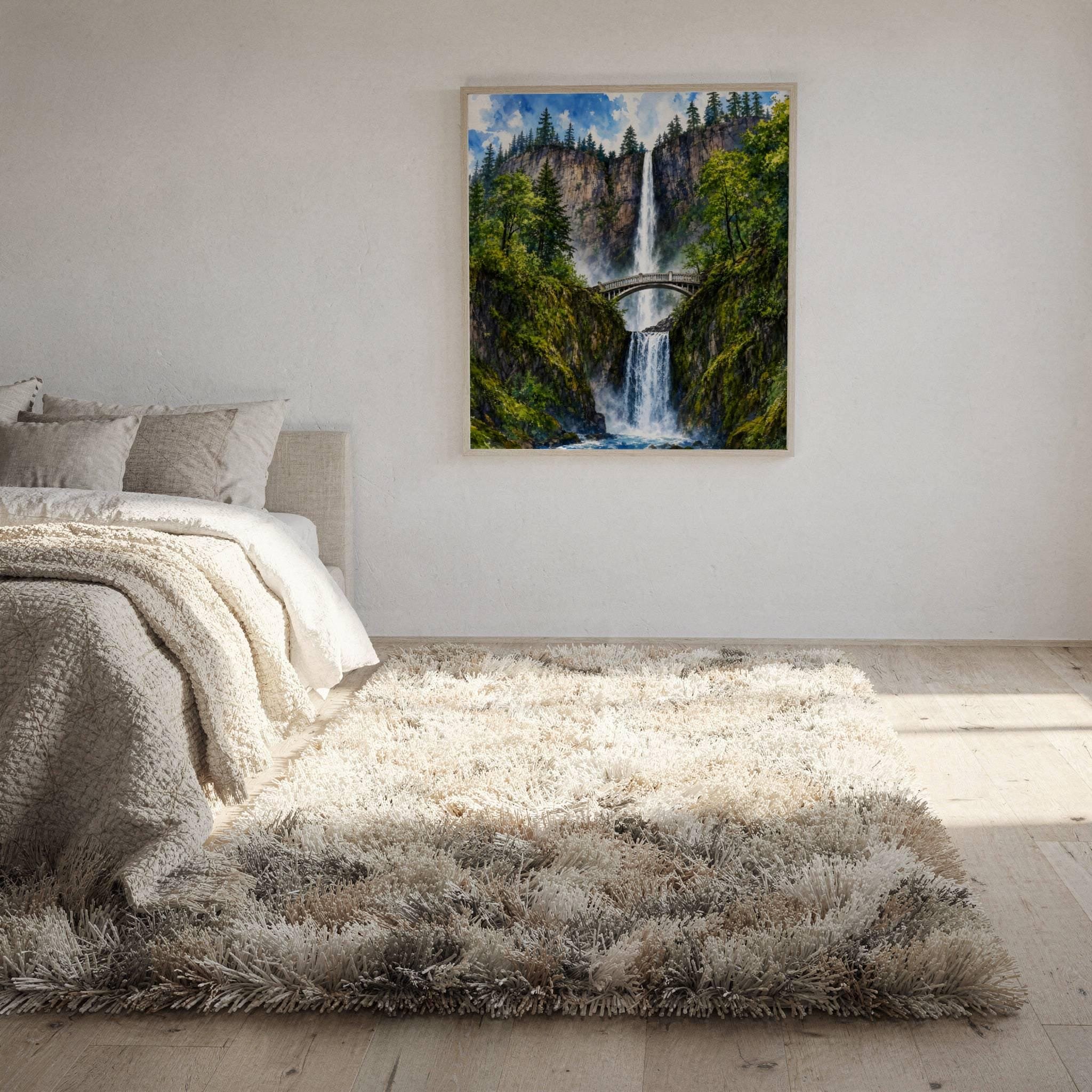 Multnomah Falls Benson Bridge Oregon Watercolor Print: USA Travel Art Poster - Image 8