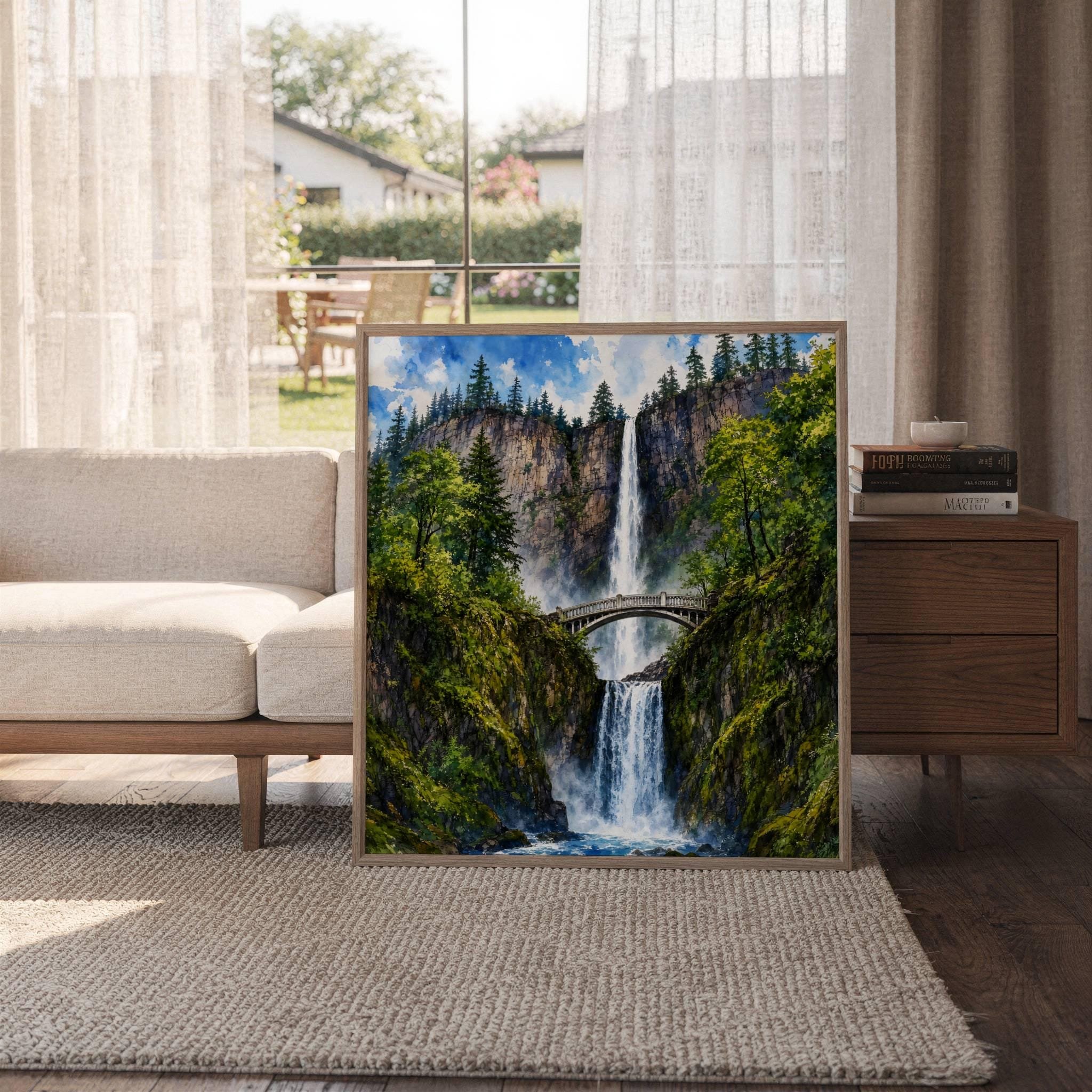 Multnomah Falls Benson Bridge Oregon Watercolor Print: USA Travel Art Poster - Image 9