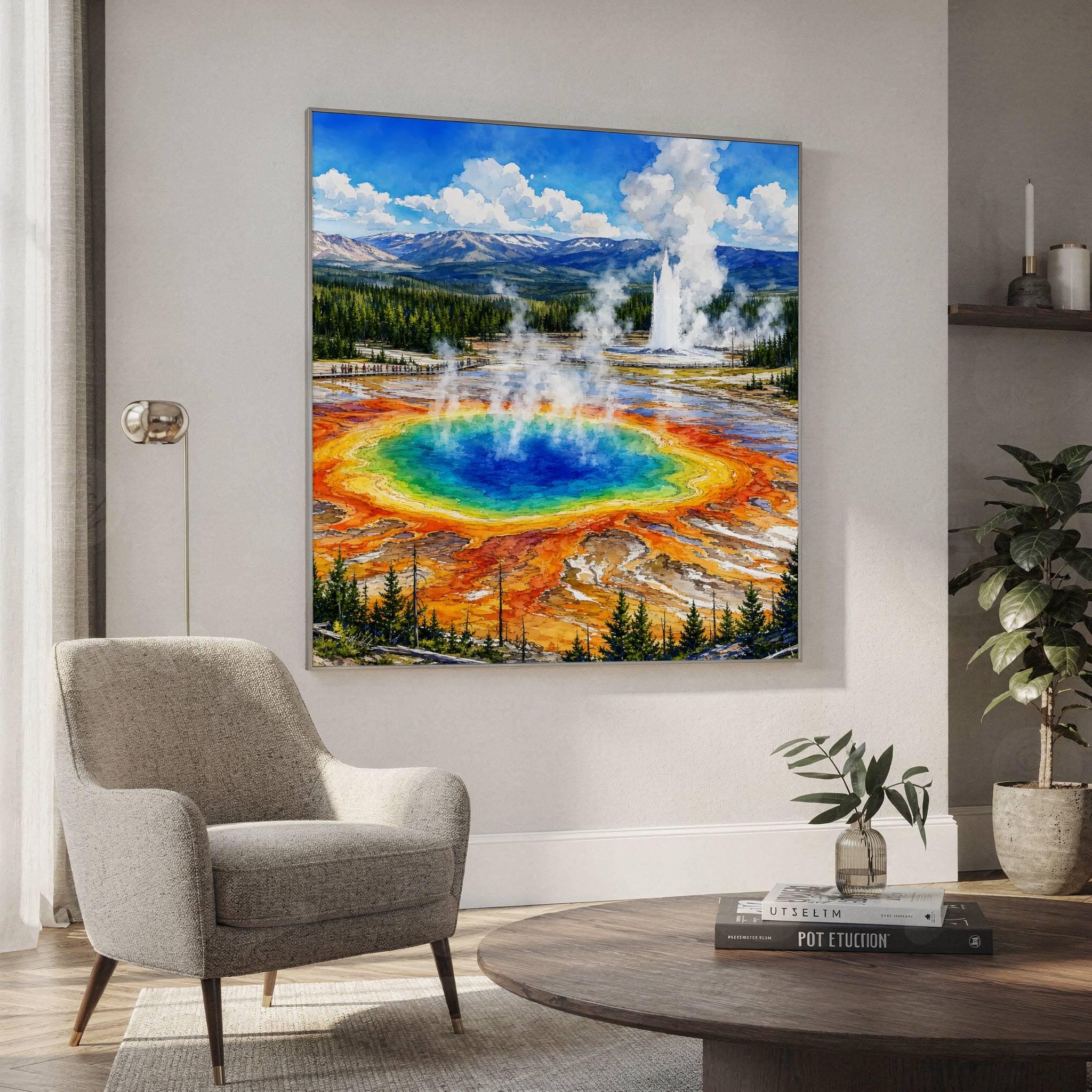 Yellowstone National Park Wyoming USA Watercolor Print: Vacation Travel Art Poster - Image 2