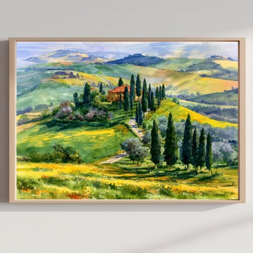 Tuscany Italy Watercolor Print: Europe Travel Art Poster