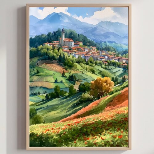 Lombardy Italy Watercolor Print: Italian Travel Art Poster