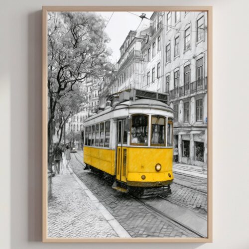 Lisbon Portugal Europe Pencil Sketch Print: Portuguese Travel Art Poster