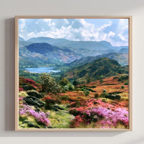 Lake District Cumbria England Watercolor Print: Square Travel Art Poster