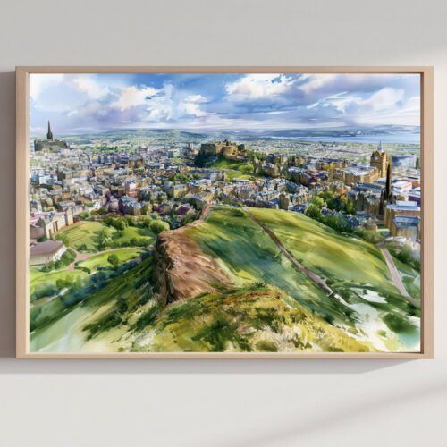 Arthur's Seat Edinburgh Scotland Watercolor Print: Scottish Travel Art Poster