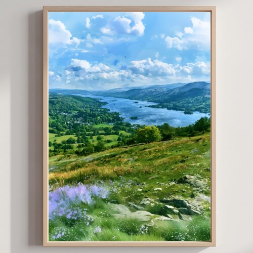 Lake Windermere Cumbria England Watercolor Print: UK Travel Art Poster