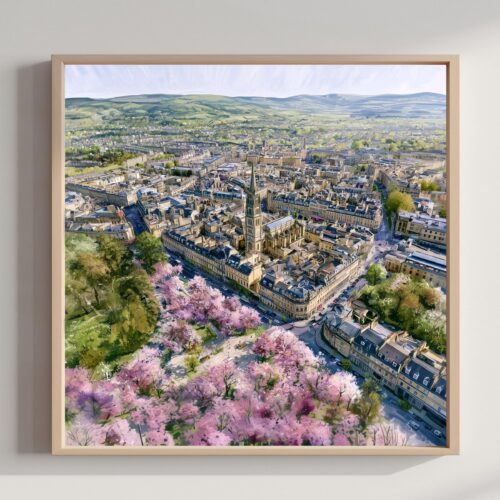 Bath Somerset England Watercolor Print: UK Travel Art Poster Square